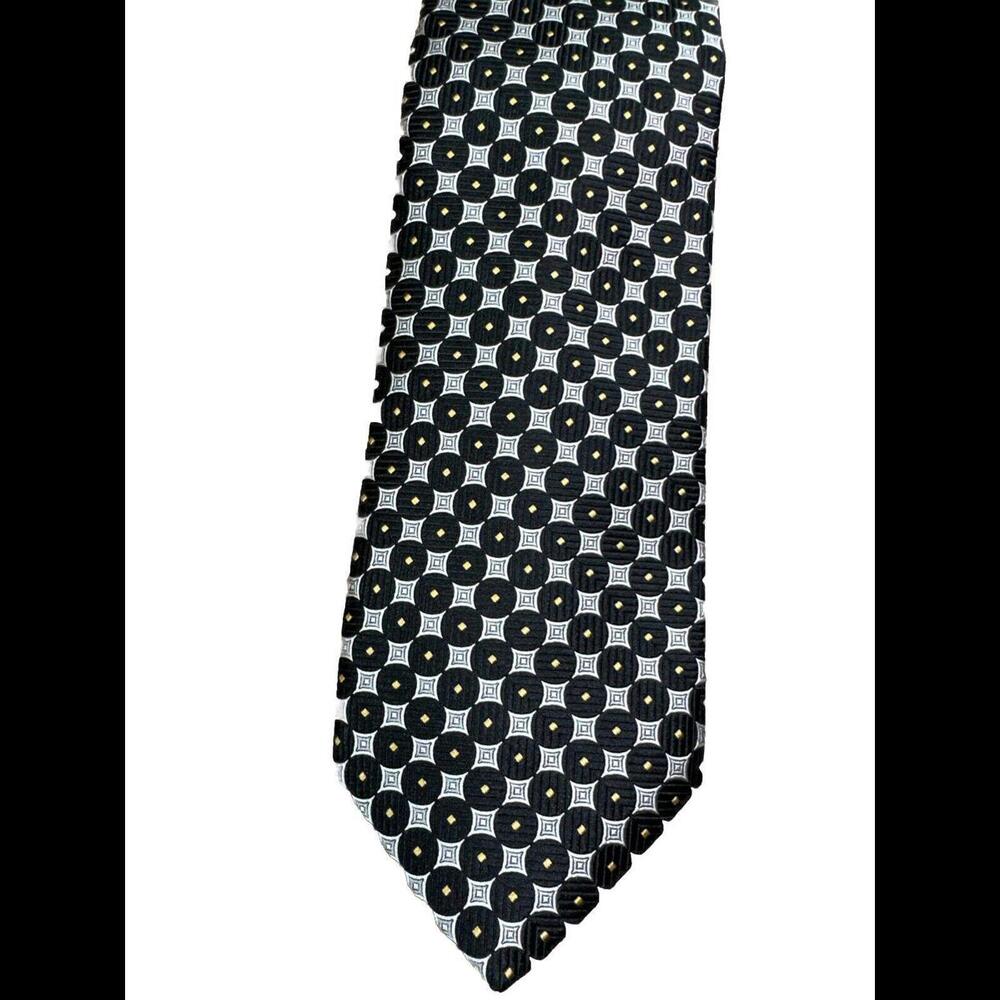 Robert Talbott Carmel Finest Silk Necktie Hand Sewn Made in USA Black Geometric - Picture 2 of 7